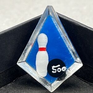 Vintage reverser painted lucite teardrop bowling pin brooch